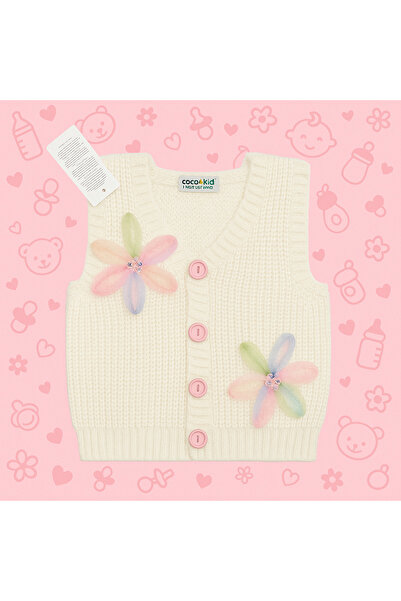 Uğur bebe Baby Knit Vest – 100% Acrylic, Buttoned, Floral Pattern, for Baby Girl” 🌸 🧸