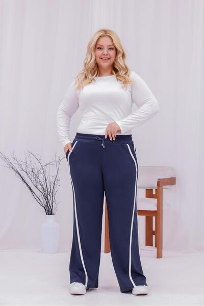 Siyezen Plus Size Stripe Detailed Palazzo Modal Fabric Set