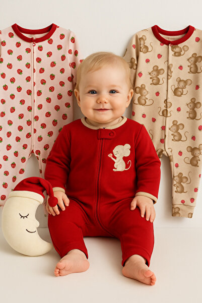 İZYALİF BABY Baby Girl 3-Piece Sleeping Bag Daily Cotton Zippered Without Booties Strawberry Size Chart Images Included