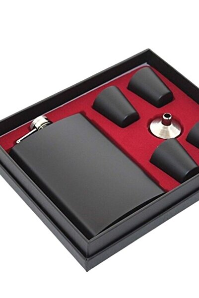 CHANCE GİFT Stainless Steel Luxury Gift Black Liquor Flask Set 9 oz Black Flask+4 Glasses+Funnel