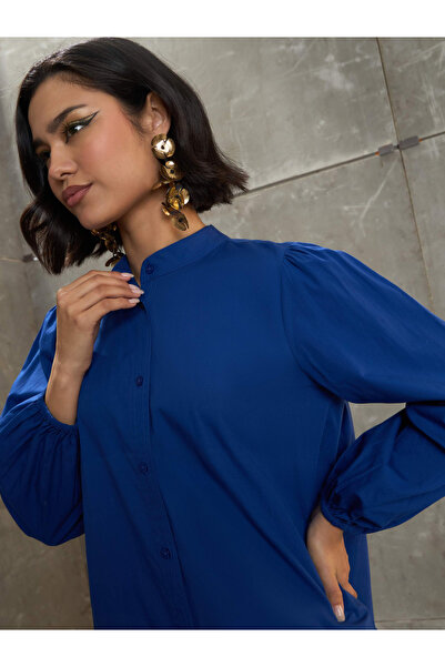 Sassafras By Styli Blue Poplin Frill Hem Mini Dress