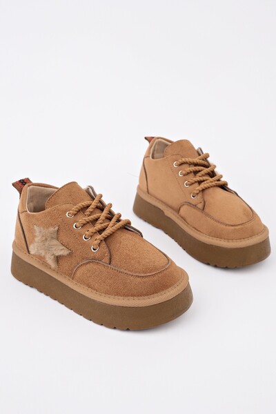 MUGGO TRUNKS Kalın Taban Bağcıklı Yıldız Detaylı Çocuk Kışlık Sneaker Spor Ayakkabı