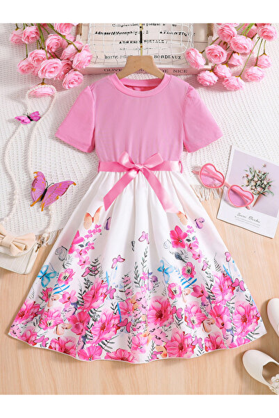 Take Two By Styli Girls Floral Print Bow Detail Dress