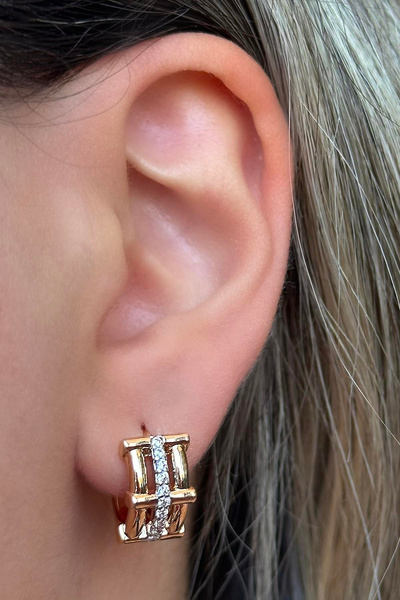 Vitastyle Rose Gold Single Stone Detail Ring Style Steel Earrings