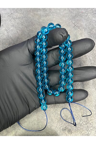 Mos Tespih Mavi Cam Boncuk Doğaltaş Dizi ( Bir Dizi 50 Adet Boncuk Var)