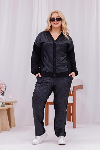 Siyezen Plus Size Lacquer Printed Cardigan Set