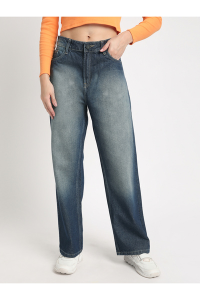 Bene Kleed By Styli بنطلون جينز نسائي مستقيم الخصر وباهت اللون