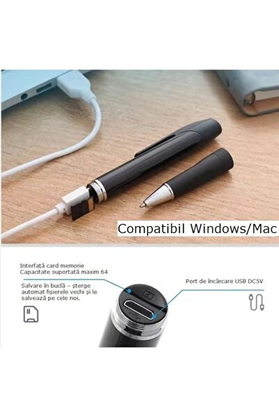 FOXMAG24 Pen Type Video Camera, Full HD 1080p, 5MP, Motion Detection, IP67, 150min Battery, 30FPS, Black