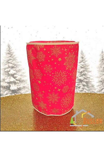DÜŞLER EV TEKSTİLİ Snowy Kırmızı Yeniyıl Yaldızlı Kar Tanesi Desenli Damacana Kılıfı Sebil Koruma Saklama Örtüsü