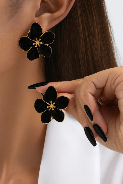 monalisatoka Kadın Gold Siyah Müneli Çiçek Küpe