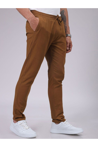 The Indian Garage Co By Styli Men Rust Slim Fit Solid Trousers