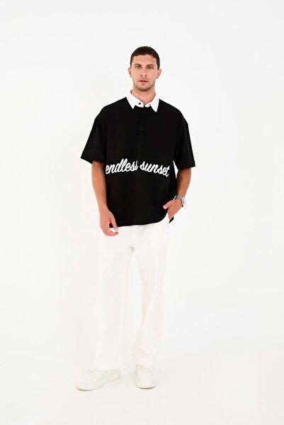Rocqerx R-5858 Half-Patch Embroidery Detailed T-Shirt
