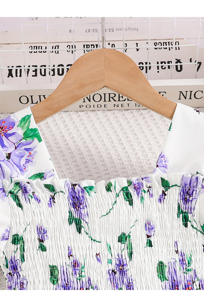 Take Two By Styli Girls White Floral Print Puff Sleeve Dress