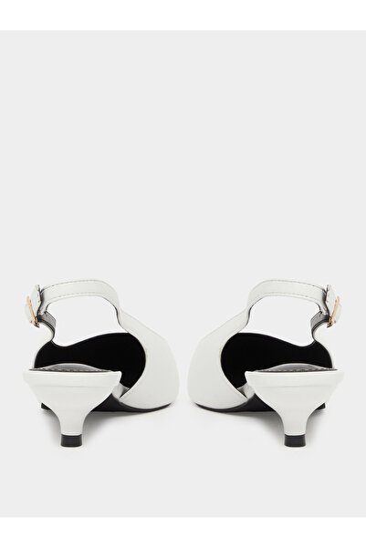 Raid By Styli Zariya White Slingback Buckle Kitten Heel Shoes