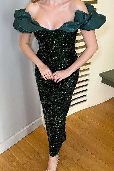 Elbee Fashion Woman Pulpayetli Kolsuz Elbise