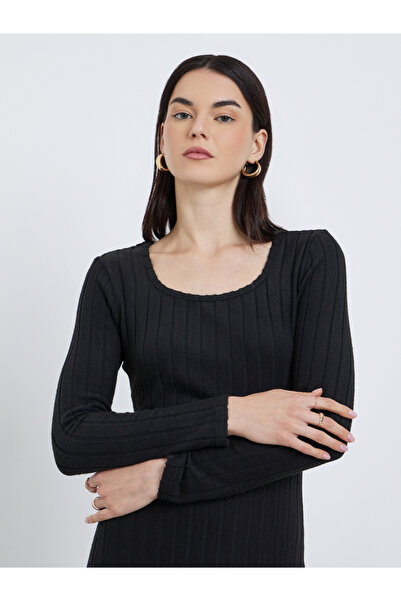 Take Two By Styli Women Black Ribbed Midi Dress