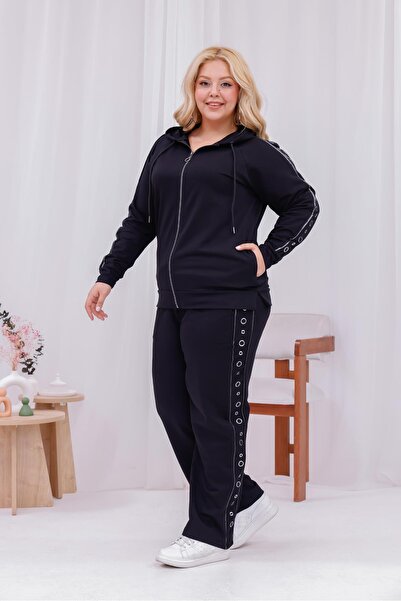 Siyezen Plus Size Eyelet Detailed Hooded Suit