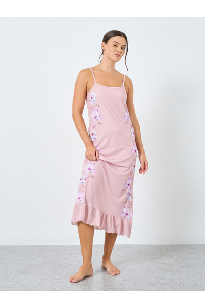 Styli Floral Print Ruffle Hem Slip Dress