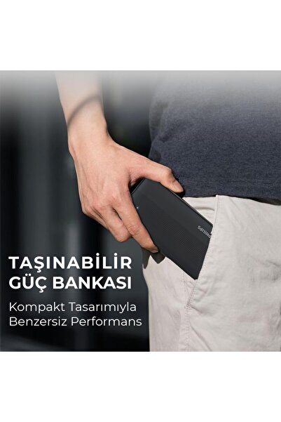 Philips 10000 mAh 22.5W 2*USB-A ve Type-C PD Üç Çıkışlı QC 18W Huawei SuperCharge Destekli Powerbank