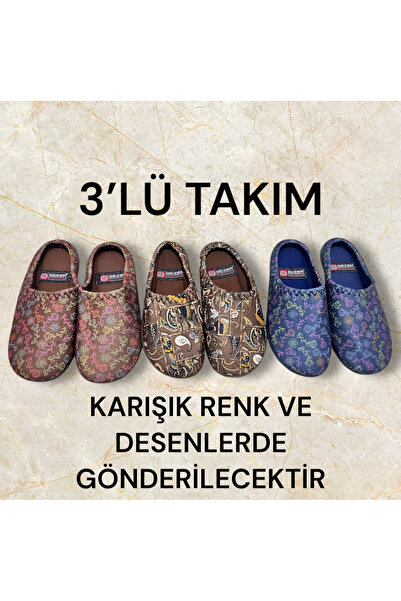 GEZER Kadın Ev Terlik ( 3lü SET ) Halı Terliği Zenne Gondol Kadın Terlik