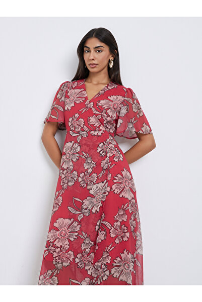 Styli Red Floral Wrap Maxi Dress