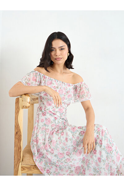 Styli فستان ماكسي مزهر مكشوف الكتفين