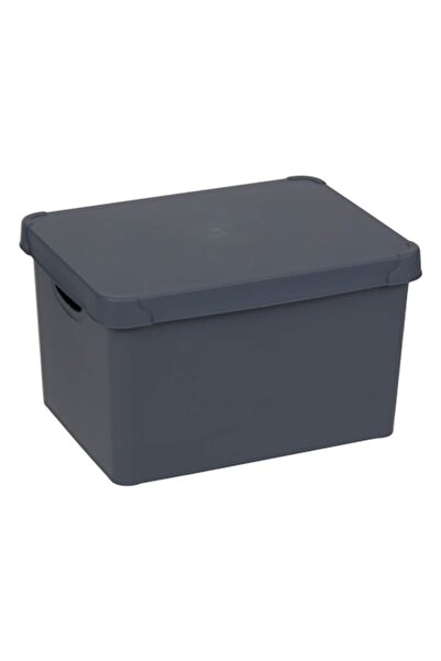 SHOPIENS Cutie de depozitare din plastic cu capac Shopiens®, gri mat, 20 l, 39x29x23.5 cm