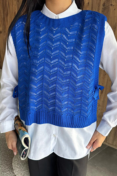 julude Sax Blue Shirt Combination Knitwear Sweater