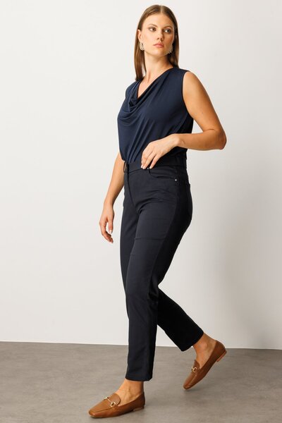 Ekol Women's Plus Size Skinny Leg Trousers 1063 Navy Blue