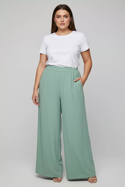 julude Mint Women's Wide Leg Elastic Waist Fabric Trousers