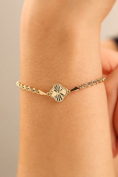 Çgk Çiğdem Gürel Kuyumculuk Halatlı Yoncalı Altın Bilezik