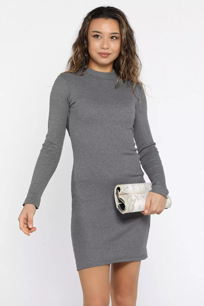 julude Dark Gray Half Turtleneck Lycra Camisole Dress
