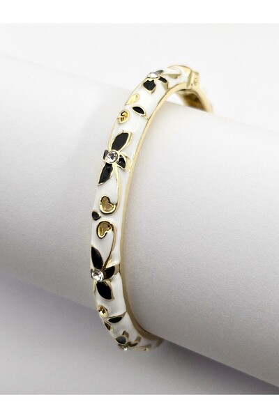 Siya Silver Altın Kaplama Zirkon Taşlı Mineli Kelepçe Bileklik - 5,7 cm/18 cm