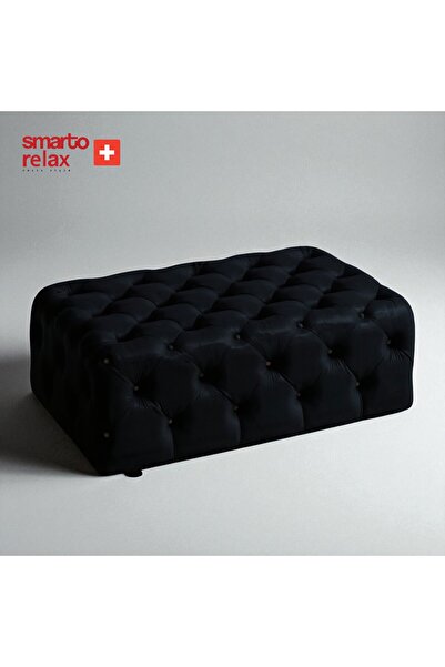 Smarto relax Guarda Kapitoneli Ayaksız Puf – Dekoratif 80x40x45 cm, Modern Tasarım Salon(Siyah)