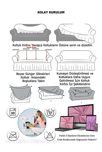 StarMall Jakarlı Çubuk, Düz Desen 3 2 1 1 Lastikli Koltuk, kanepe, çekyat Örtüsü, kılıfı Esnekli