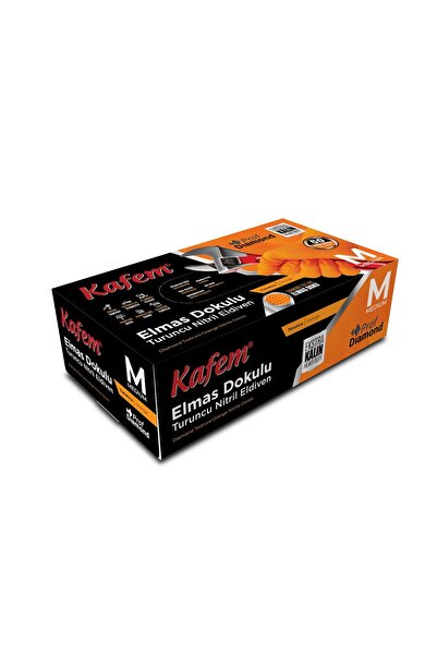 KAFEM Prof Dia Ekstra Kalın Turuncu Nitril Eldiven Elmas Dokulu M 50 Adet