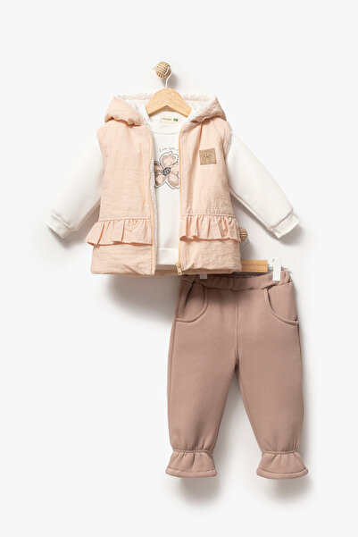 Jikko Baby Floral Printed 3-Piece Baby Set with Ruffled Vest 8172