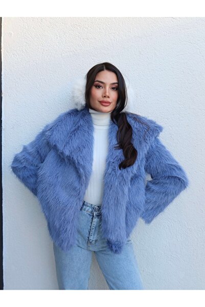 ESRAHELVACI Guler șal cu închidere cu apăsare din blană artificială
