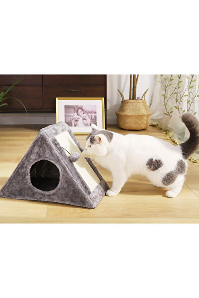 zola Fluffy cat house, Zola®, with scratching post and ball, 44x42x26 cm, gray