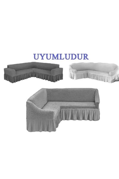 StarMall Bürümcük Köşe Koltuk, Kanepe Örtüsü, Koltuk Kılıfı, Lastikli, Etekli, L Köşe 1 adet