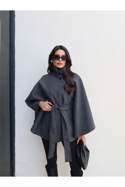 ESRAHELVACI Stand Collar Belted Cashmere Poncho