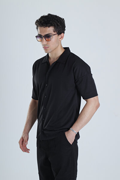 COCOPELLI Men's Black Casual Hawaiian Shirt