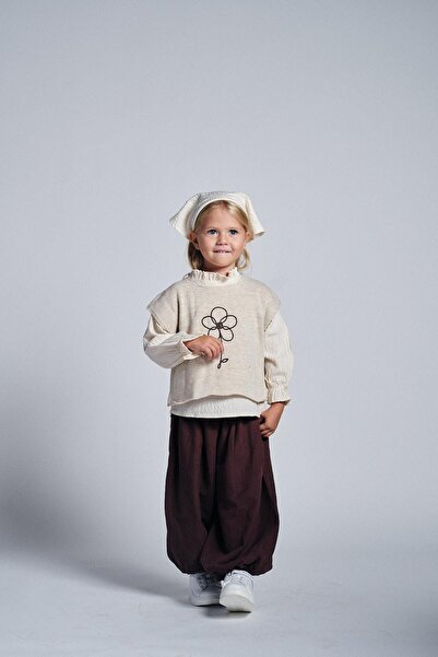 MiaBaby Nakışlı Triko Kazak Pant. Bandanalı 4'lü Tak.