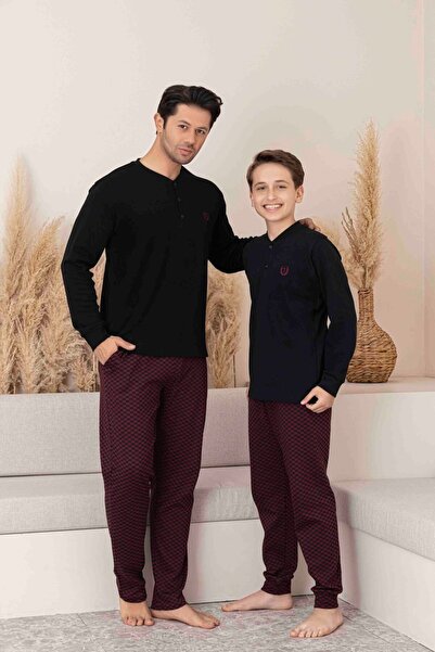 Tarık Father Son Matching Long Sleeve Interlock Family Matching Pajama Set-4100