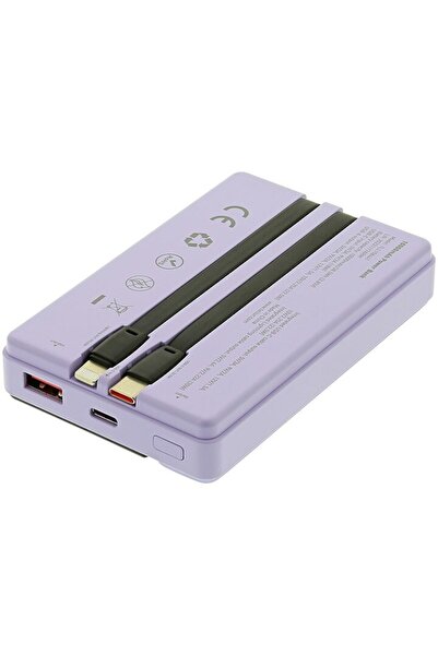 TELLUR External Battery 10000mAh, USB-C + Lightning built-in cables, QC3.0, PD, Purple