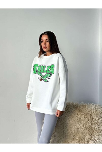 mydukkan.co سترة إيجلز ثلاثية الخيوط كبيرة الحجم باللون الأبيض