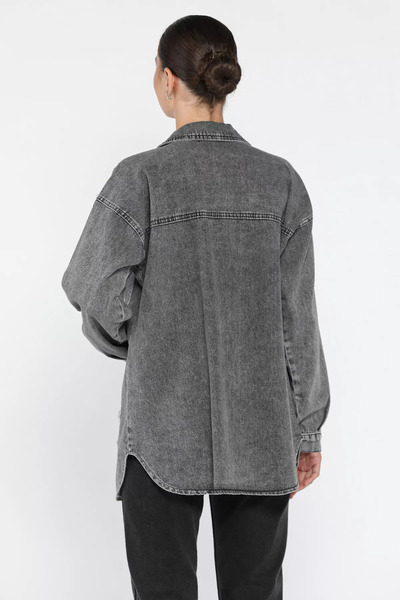 julude Anthracite Women's Star Figured Double Pocket Jean Denim Jacket