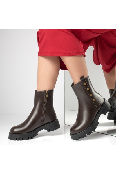 BMoD Women's dark brown ankle boots with a zipper and chunky sole MOD02753
