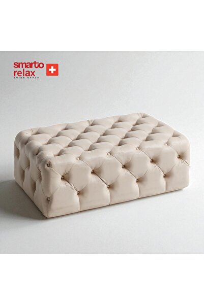 Smarto relax Puf Guarda Ayaksız Kapitoneli Dekoratif 80x40x45 cm(Ekru)