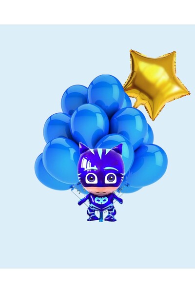 Evabrite Pijamaskeliler Foil Balloon Set - Cat Child - Star Birthday Party Set